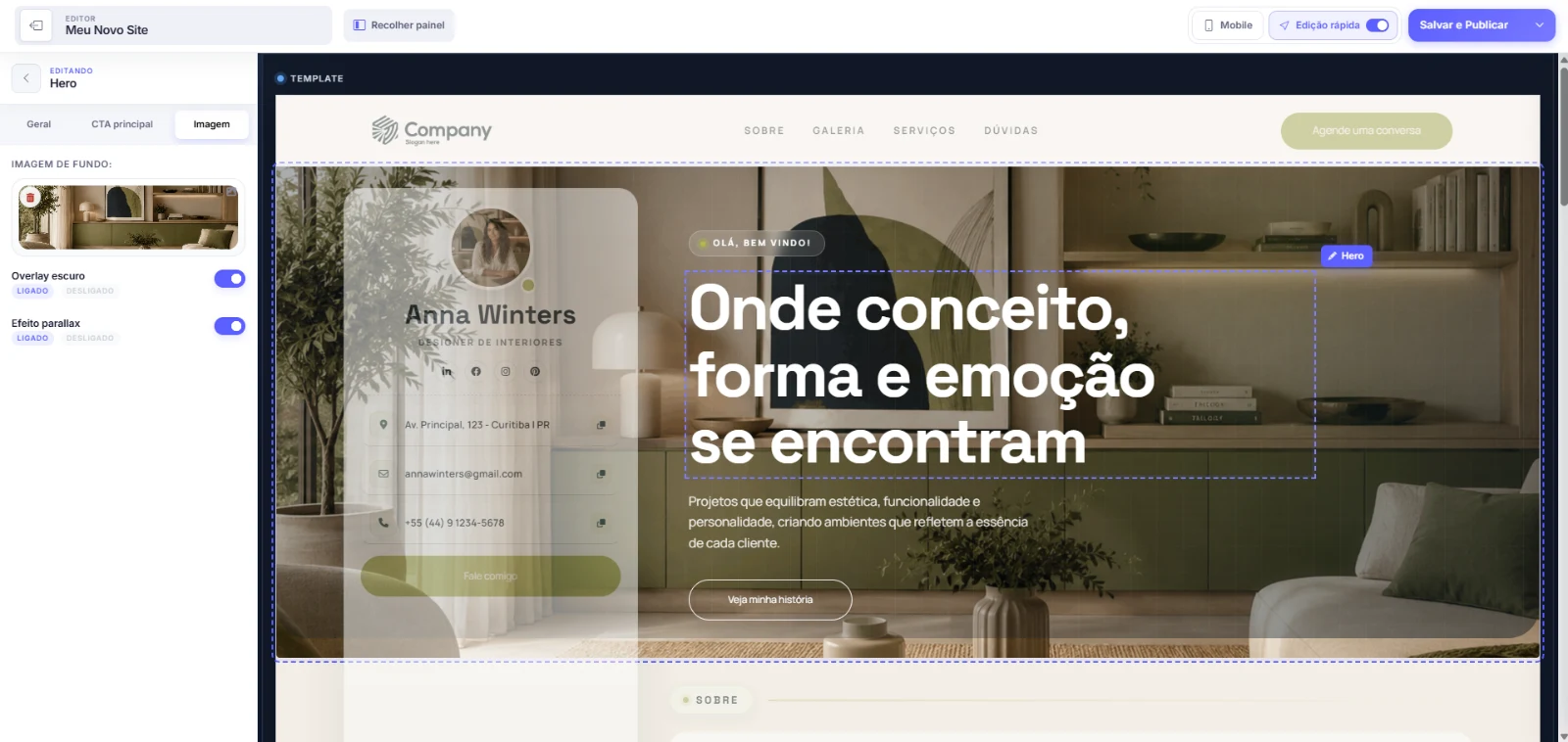 Prévia do editor visual